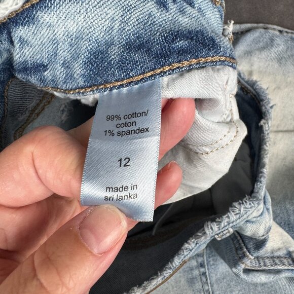 Maurices Skirt Womens 12 White Wash Mini Raw Hem Stretch Distressed Denim Preppy - Picture 5 of 7